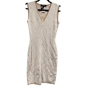 BCBGMaxazria Cream White Sleeveless Dress v-neck Woman Small Stretch Party